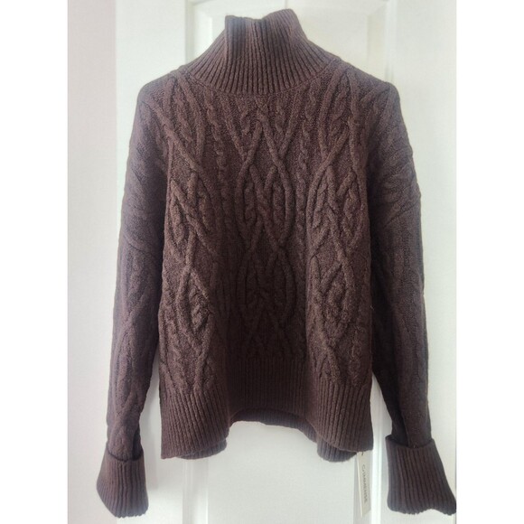 COMMENSE Women’s Brown Cable Knit Turtleneck Sweater Chunky Knit Pullover LARGE - Picture 4 of 13